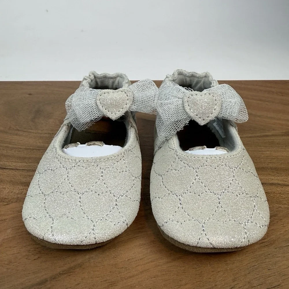 New Infant Robeez Soft Soles Desiree Silver Leather Casual Shoes Sz 12-18 Months